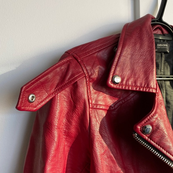 Zara Red Leather Jacket - Picture 4 of 6
